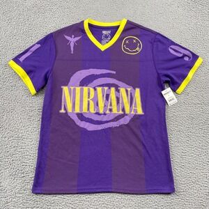 Nirvana Mesh Jersey Mens M Purple Yellow 91 Smiley Face Band Tee V-Neck Walmart